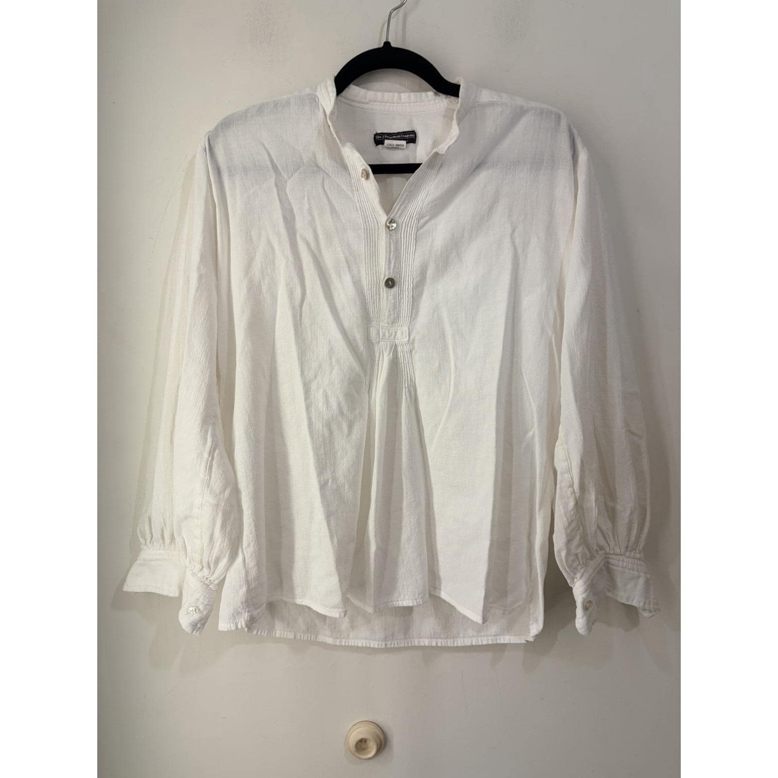 Vintage J Peterman White Cotton Peasant Blouse Pintuck Boho Cottagecore S